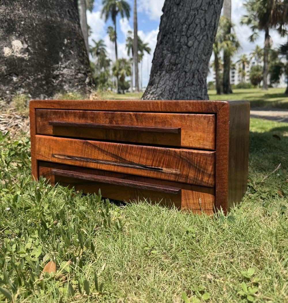 TONY LYDGATE HAWAIIAN KOA 3 Drawer Wooden Box 1987 7.5” x 8” X 16.5”